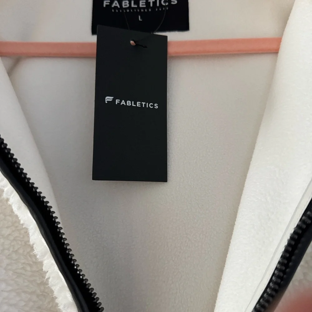 Fabletics Cream Sherpa Jacket with Black Piping - Picture 2 of 7
